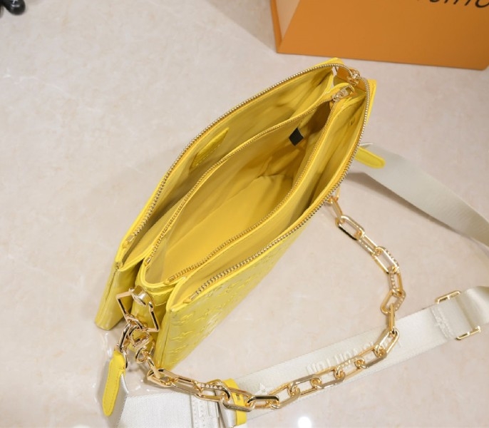 Louis Vuitton Coussin PM Bag In Yellow With Jacquard Strap angle 5
