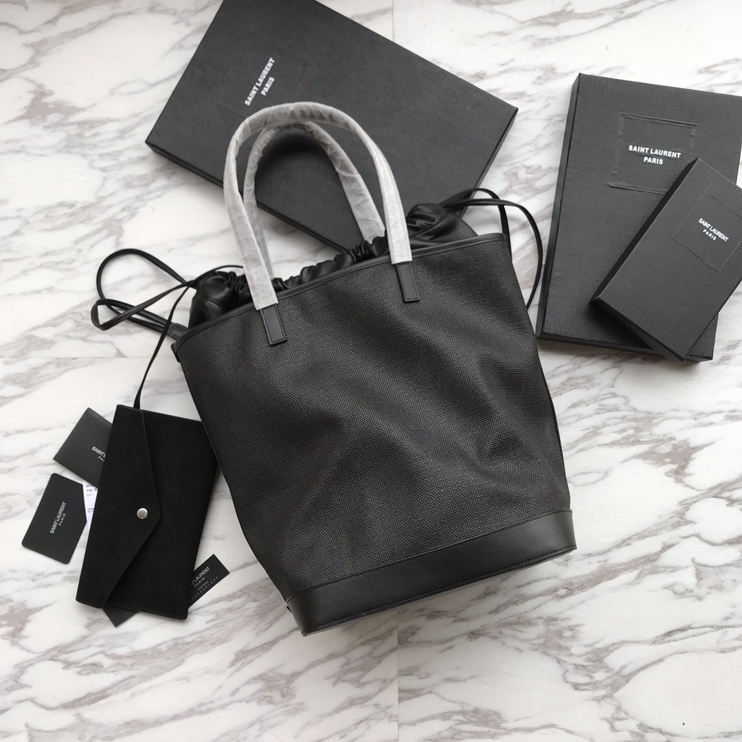 RIVE GAUCHE N/S TOTE BAG IN PRINTED LINEN AND LEATHER angle 2