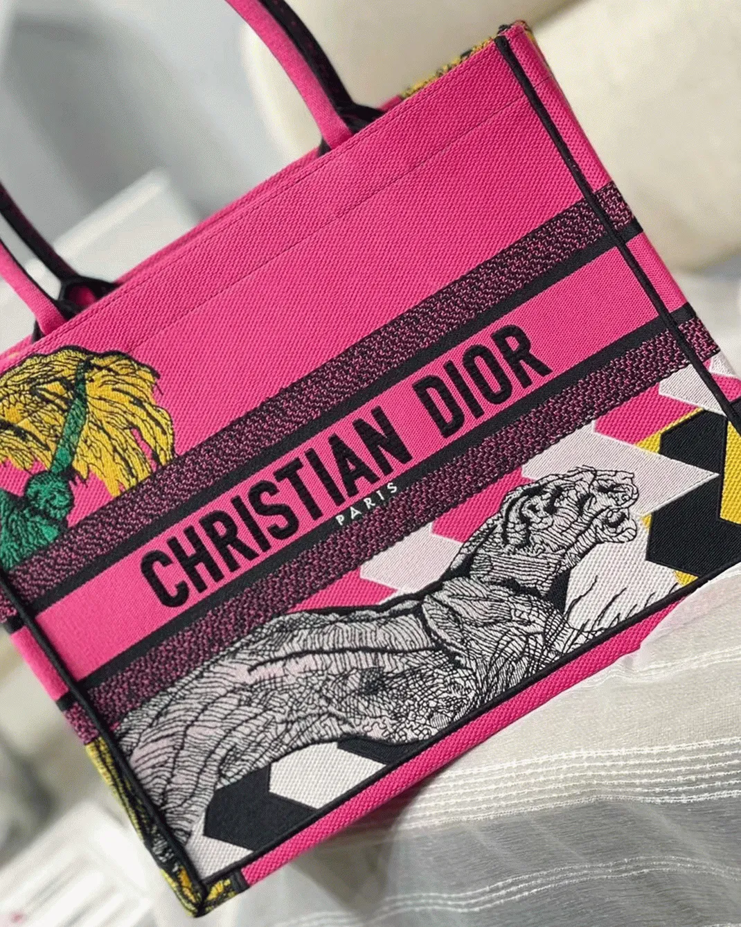 Dior Medium Book Tote Bag Replica in Toile de Jouy Zoom Pop Embroidery angle 2