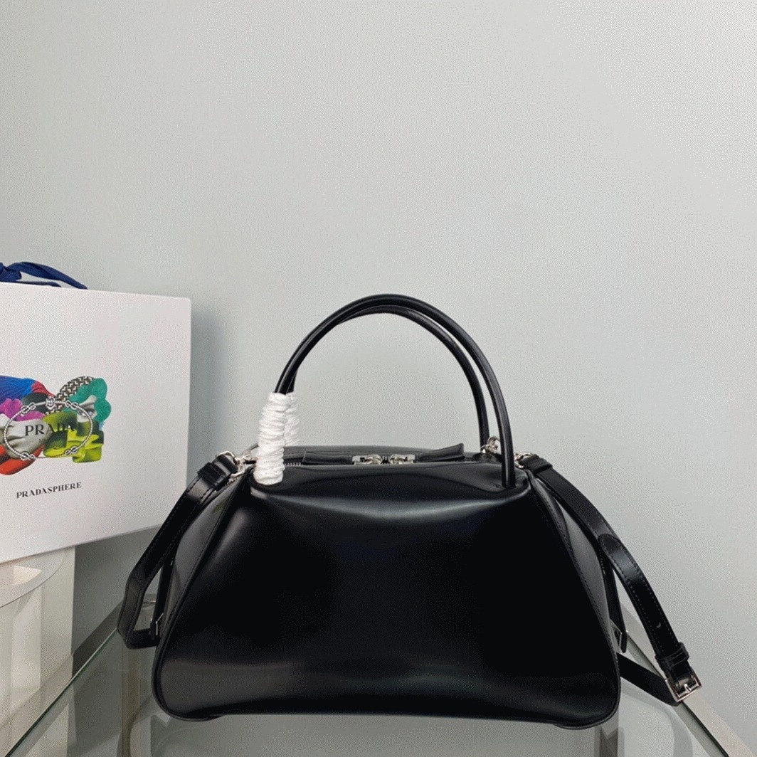 Prada Supernova Medium Bag Knockoff in Black Brushed angle 5