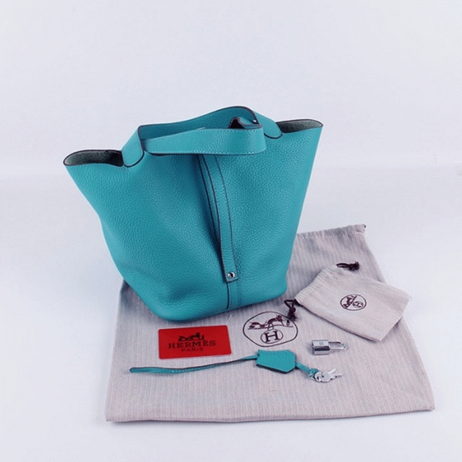 Turquoise replica Hermes Picotin Lock handbag angle 2