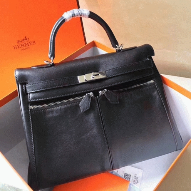 Black Fake Hermes Kelly Lakis 35cm Functional Designer Bag
