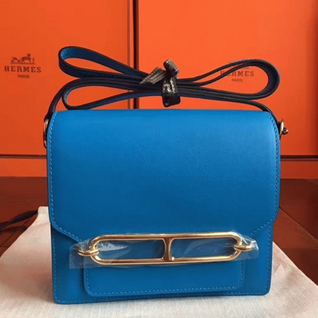 Blue hydra luxury replica Hermes Mini Sac Roulis handbag