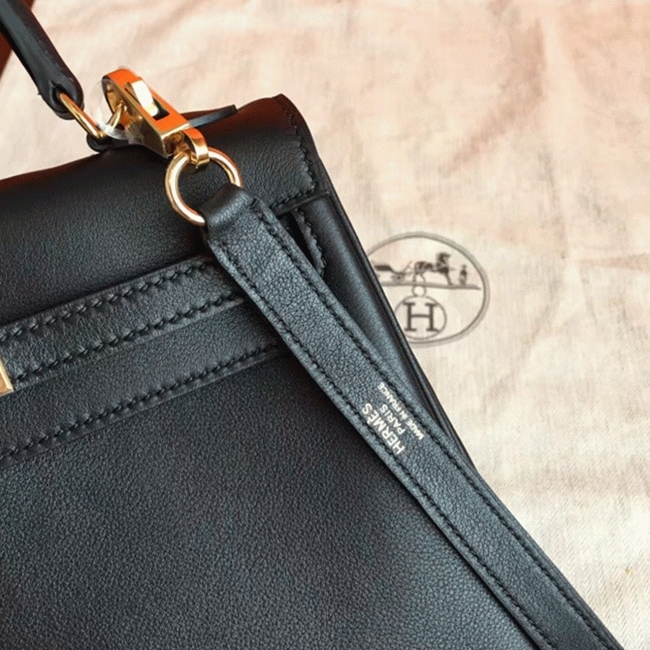 Black Swift Replica Hermes Kelly 25cm Retourne Soft Bag angle 4