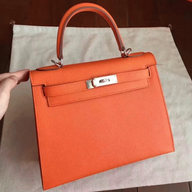 Orange Epsom Replica Hermes Kelly Sellier 28cm Bright Handbag angle 4
