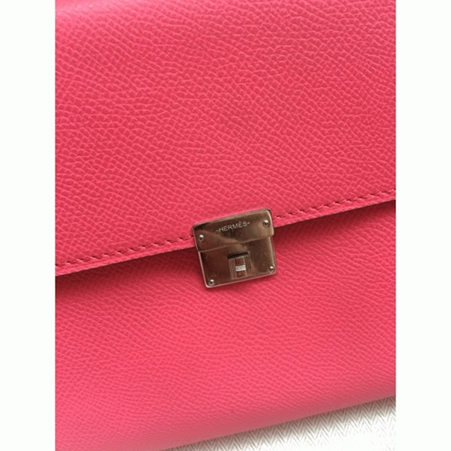 Rose lipstick AAA fake Hermes Clic wallet with strap angle 2
