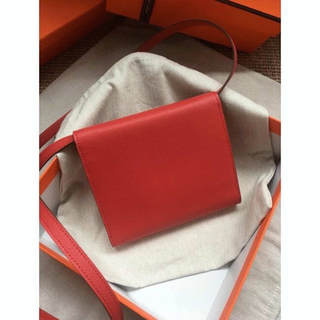 Red luxury replica Hermes Clic wallet with strap angle 4
