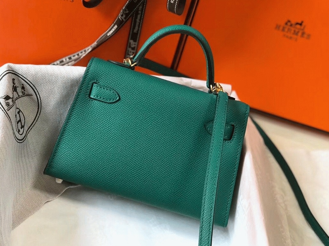 Hermes Kelly Mini II Bag Replica in Vert Vertigo angle 2