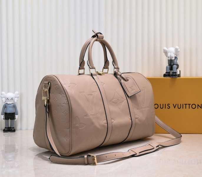 LV Monogram Empreinte Keepall Bandouliere 45 In Tourterelle Gray angle 2