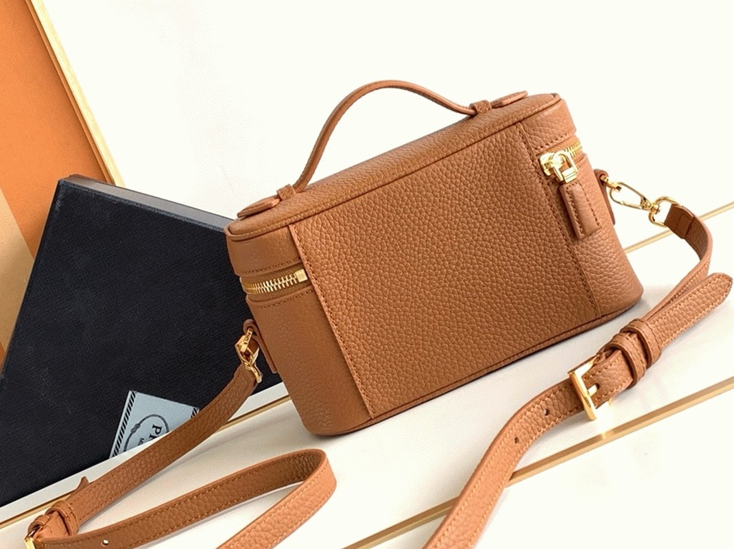 Prada Mini Vanity Bag Imitation in Brown angle 3