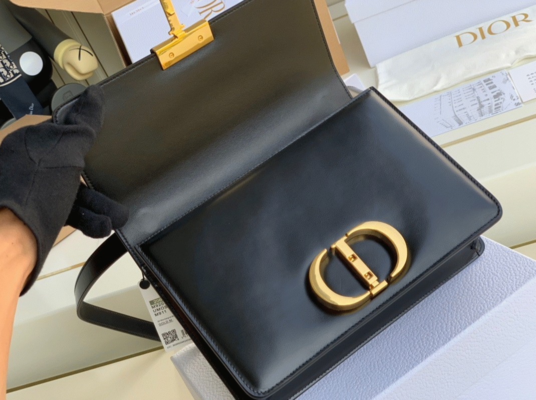 Dior 30 Montaigne Medium Bag Replica in Black Box Calfskin angle 5