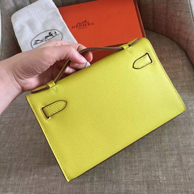 Soufre Epsom Knockoff Hermes Kelly Pochette Vibrant Handbag angle 3