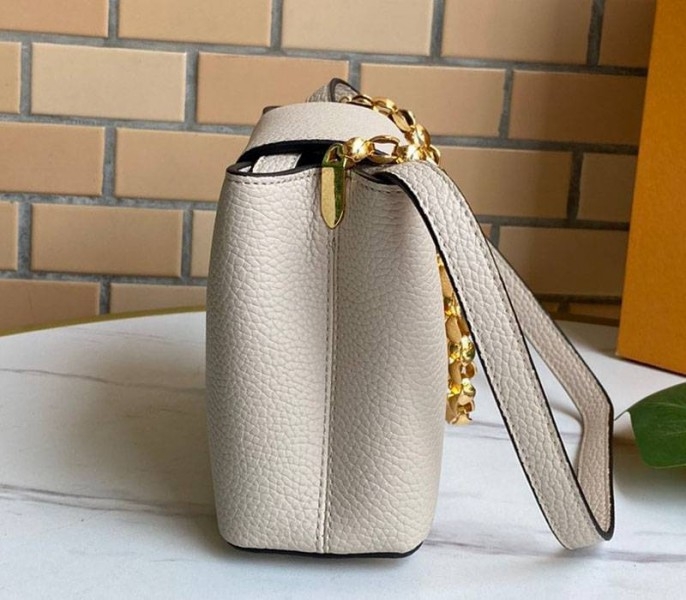 Louis Vuitton Capucines Mini Chain Bag In Beige angle 5