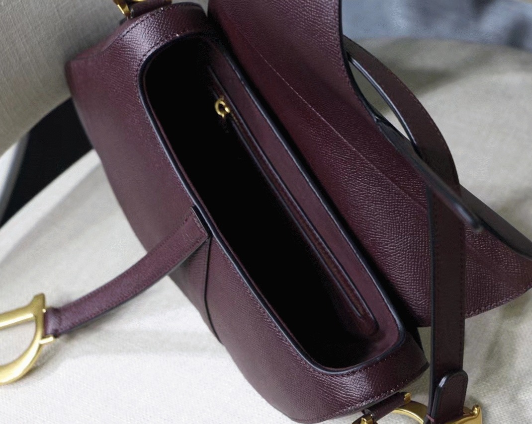 Dior Saddle Bag Knockoff in Amaranth Grained Calfskin angle 3