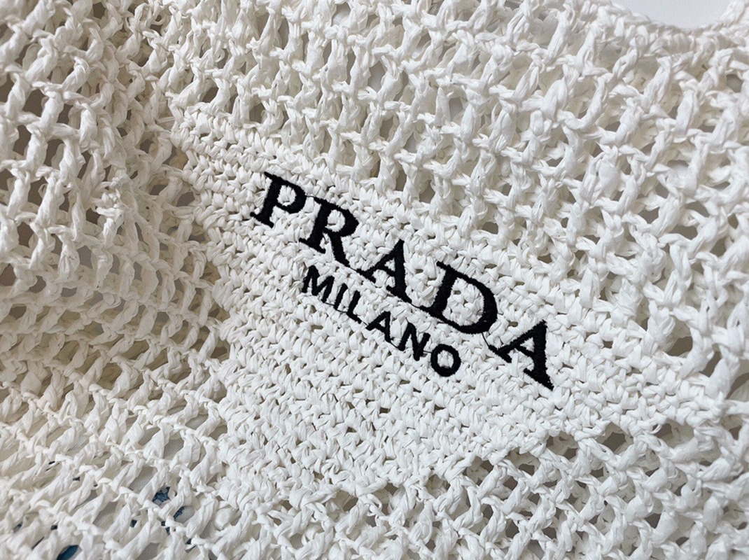 Prada Large Tote Bag Replica in White Woven Raffia angle 3