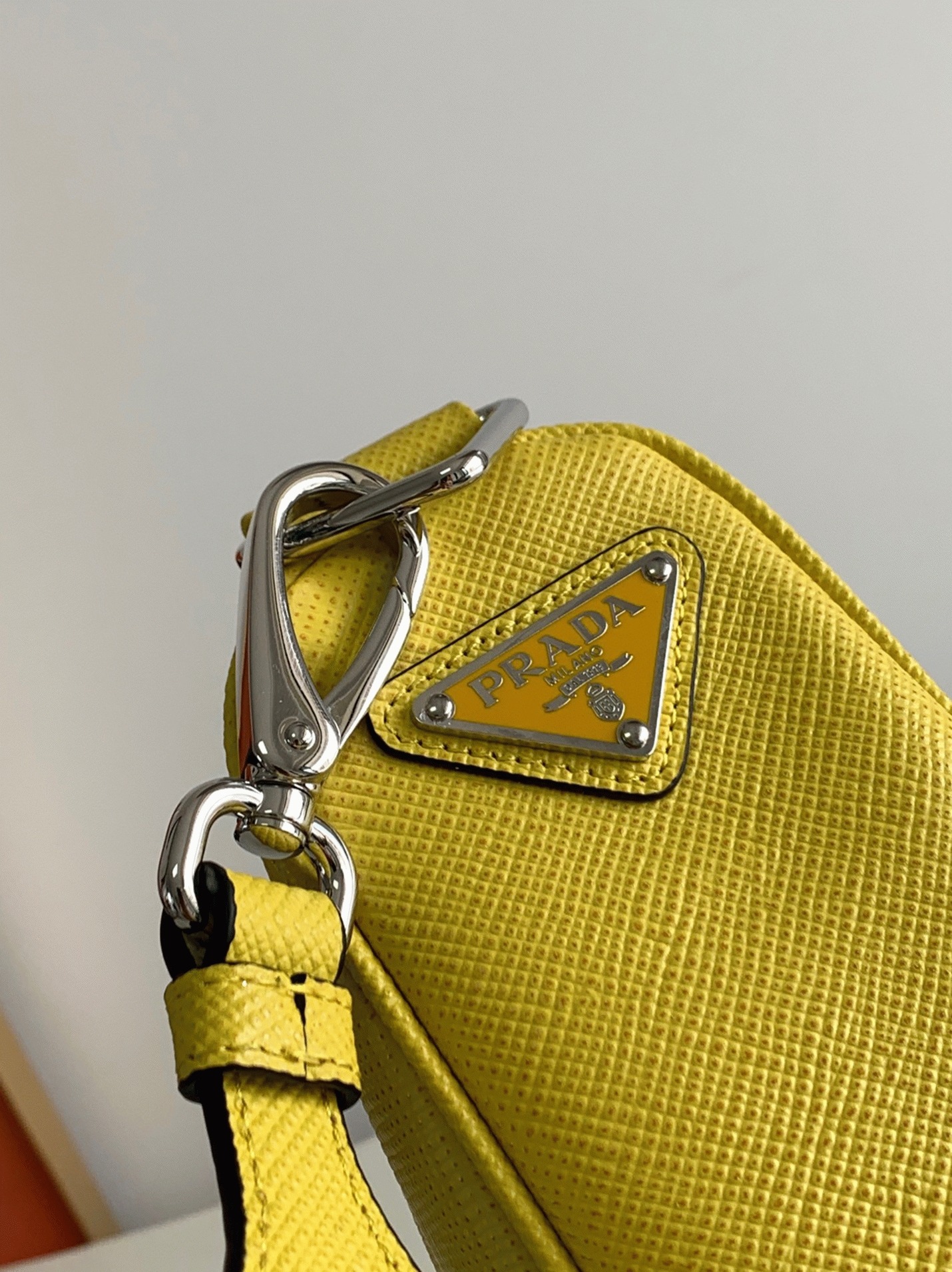 Prada Triangle Shoulder Bag Knockoff in Yellow angle 2
