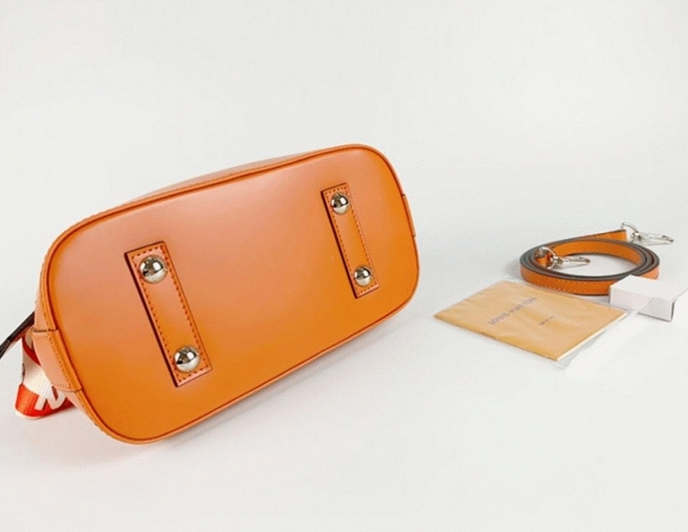 Louis Vuitton Epi Leather Alma BB Handbag In Orange With Jacquard Strap angle 5