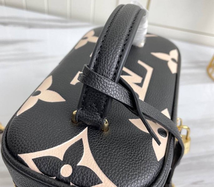 Louis Vuitton Bicolor Monogram Empreinte Vanity PM Bag In Black And Beige angle 5