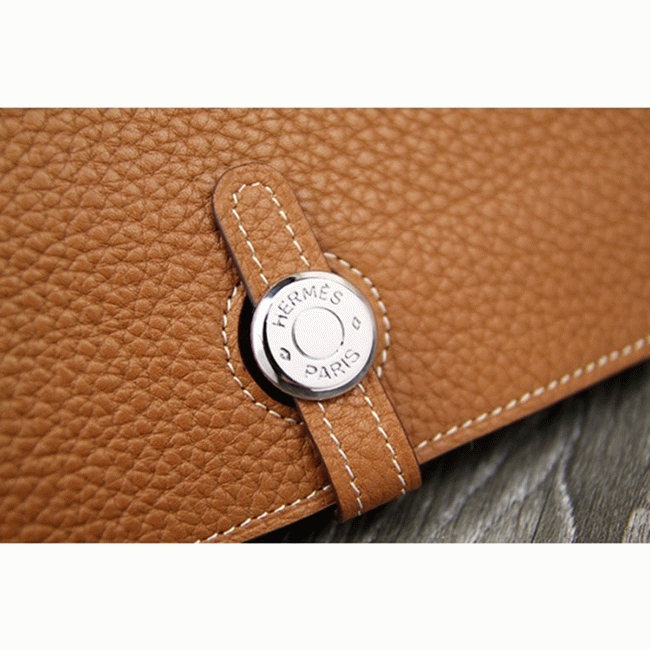 Brown best replica Hermes Dogon combine wallet angle 3