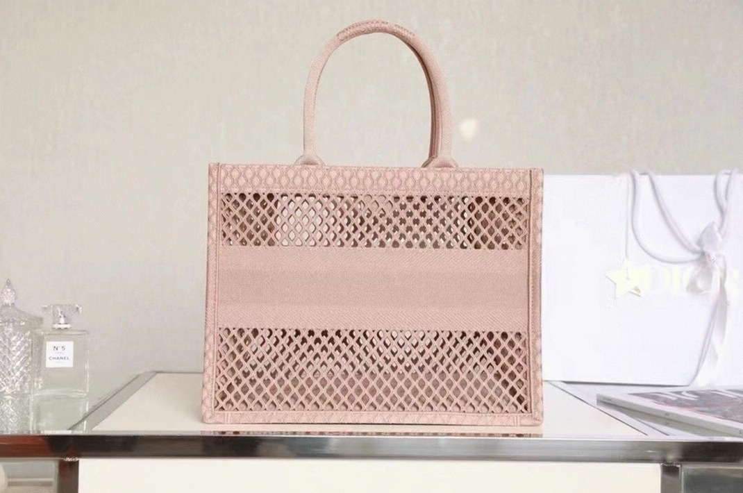 Dior Large Book Tote Bag Replica in Beige Mesh Embroidery angle 3