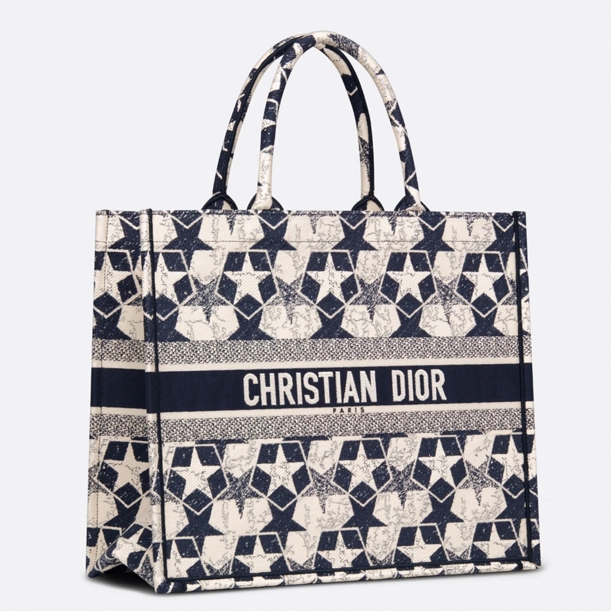 Dior Large Book Tote Bag Knockoff in Blue and White Dior Etoile Embroidery