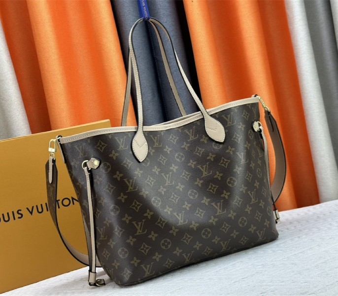 Louis Vuitton Neverfull Bandouliere Inside Out MM Tote In Monogram Canvas And Beige Textile And Leather angle 2