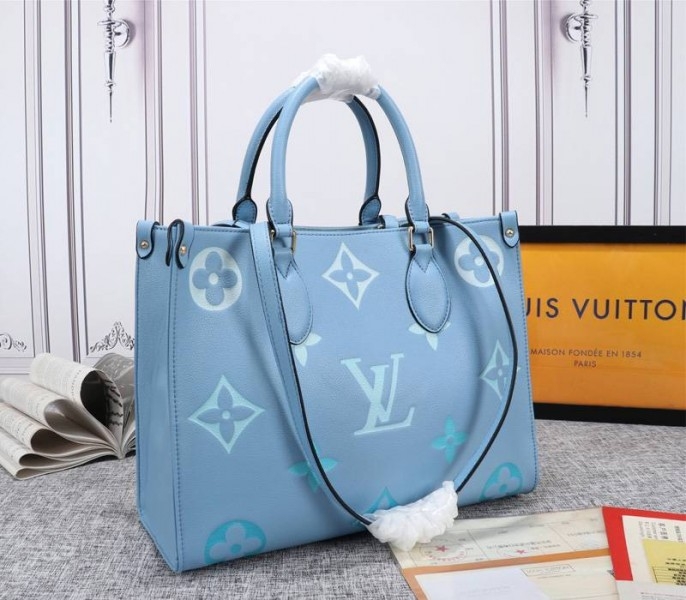 Louis Vuitton Monogram Empreinte Leather Onthego MM Bag In Summer Blue angle 2