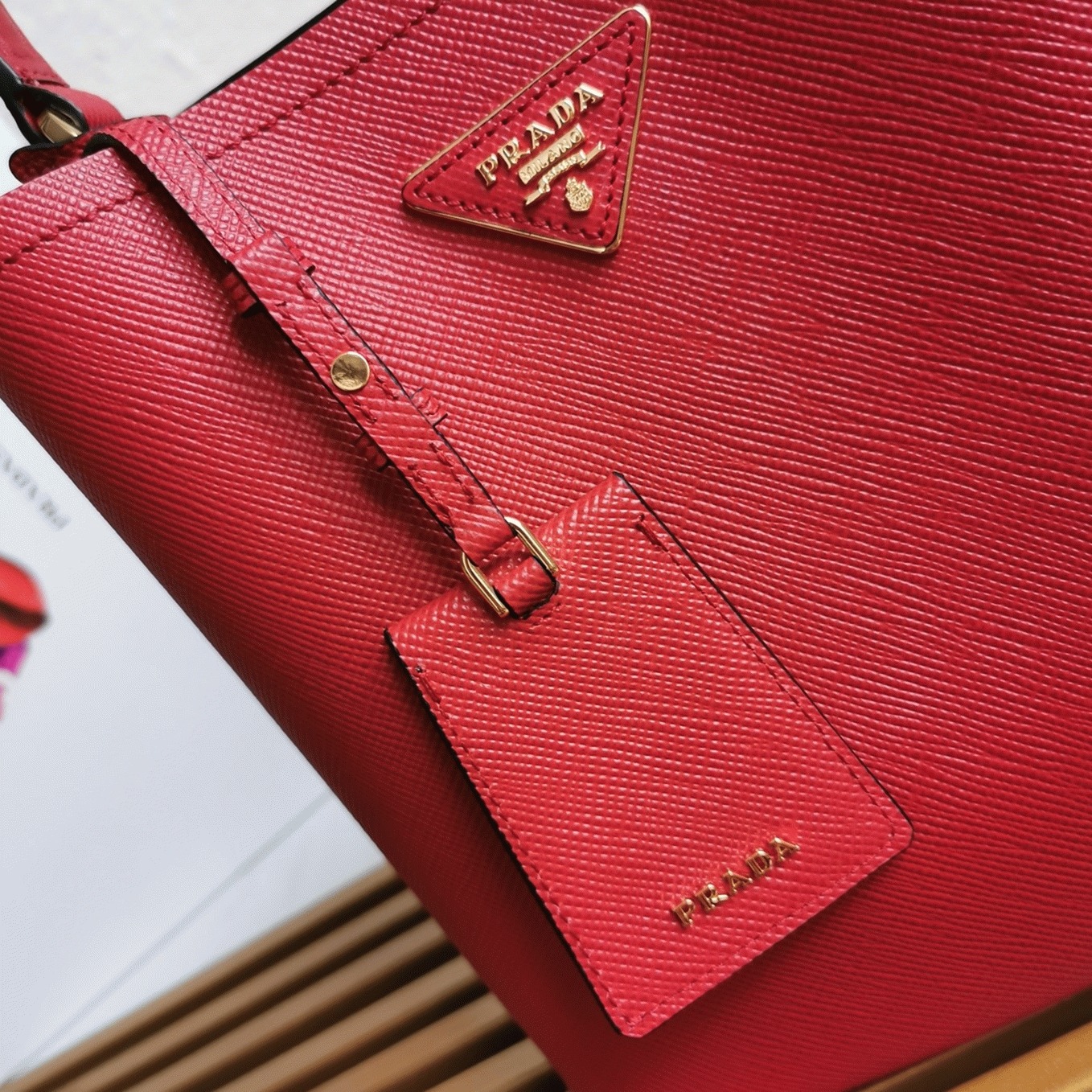 Red Prada Medium Panier Bag Fake angle 5