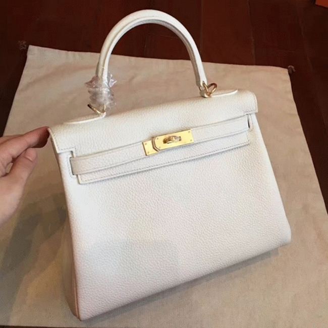White Clemence Imitation Hermes Kelly Retourne 28cm Chic Tote