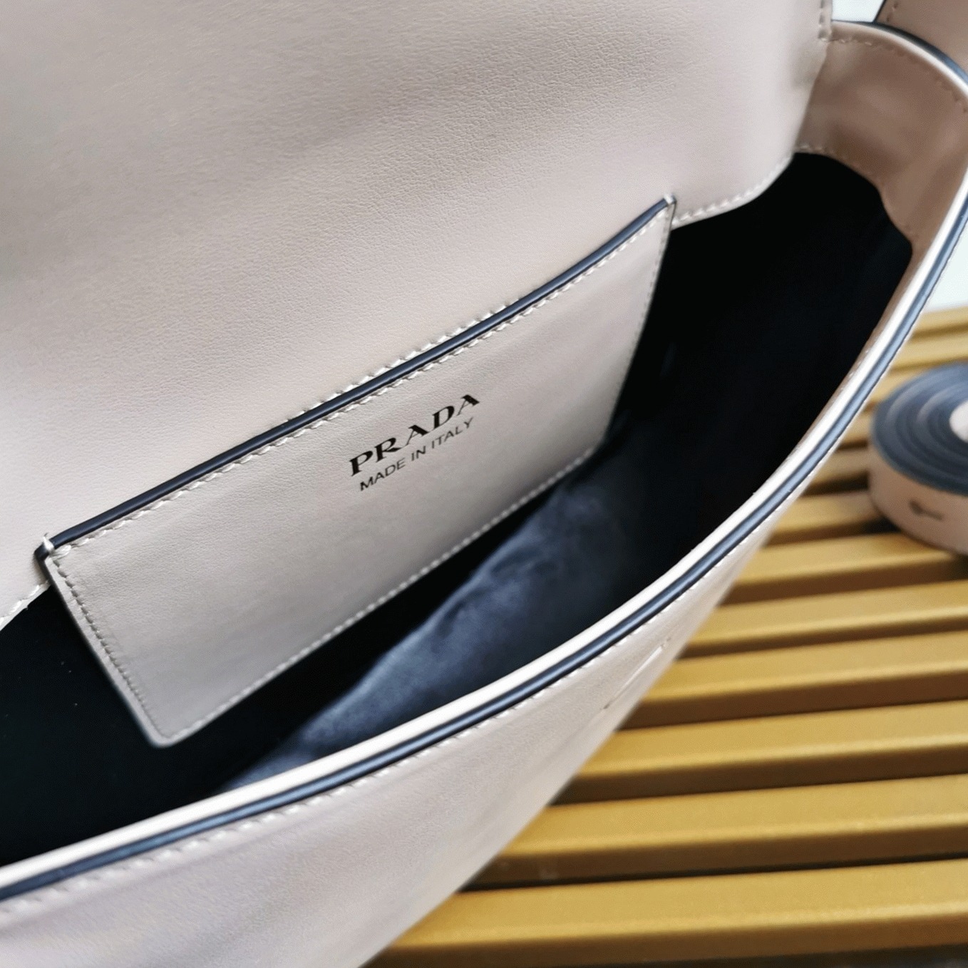 Prada Arque Shoulder Bag with Flap Replica in Beige angle 5