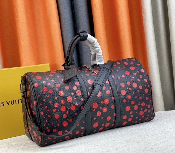 Louis Vuitton X YK Bandouliere Keepall 50 Travel Bag In Red Infinity Dots angle 2