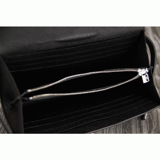 Black knockoff Hermes Kelly Longue wallet angle 2