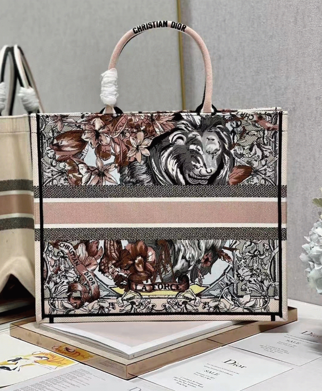 Dior Large Book Tote Bag Faux in Multicolor La Force Embroidery angle 5
