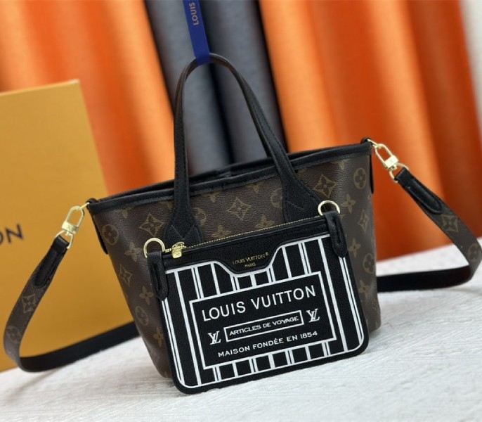 Louis Vuitton Neverfull Bandouliere Inside Out BB Tote In Monogram Canvas And Black Leather