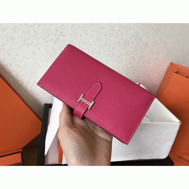 Peach Epsom Copy Luxury Hermes Bearn Wallet angle 5