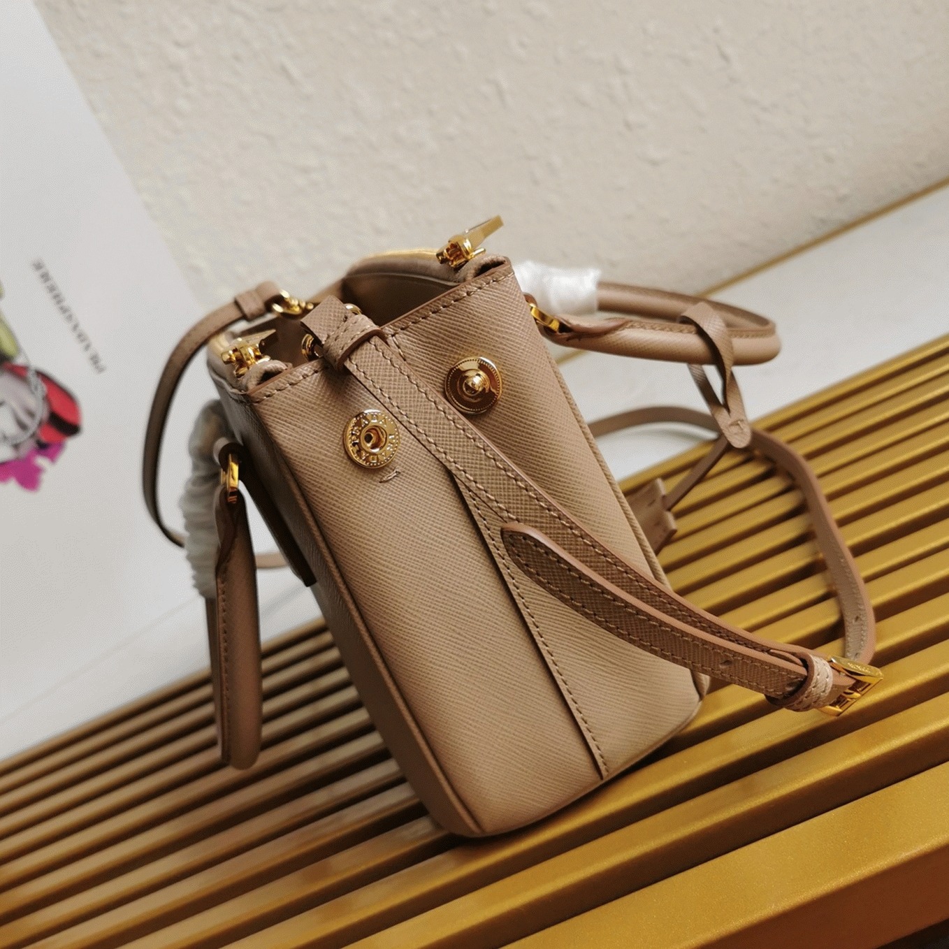 Beige Prada Mini Galleria Bag Replica angle 3