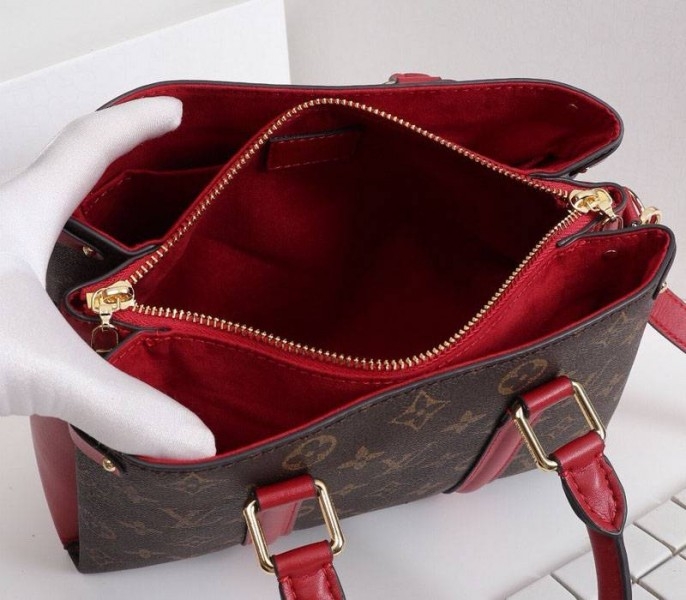 Louis Vuitton Monogram Canvas Soufflot BB Bag In Cerise Red angle 5