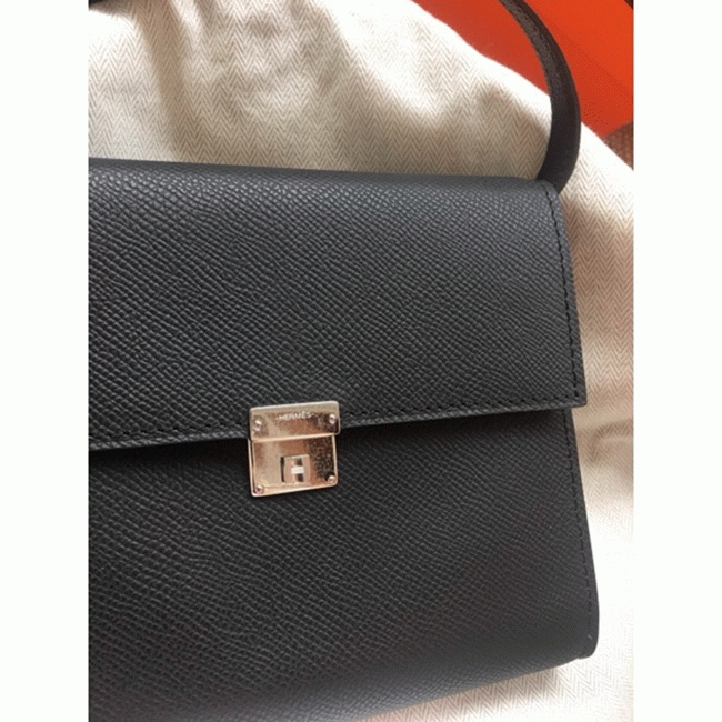 Black replica Hermes Clic wallet with strap angle 3