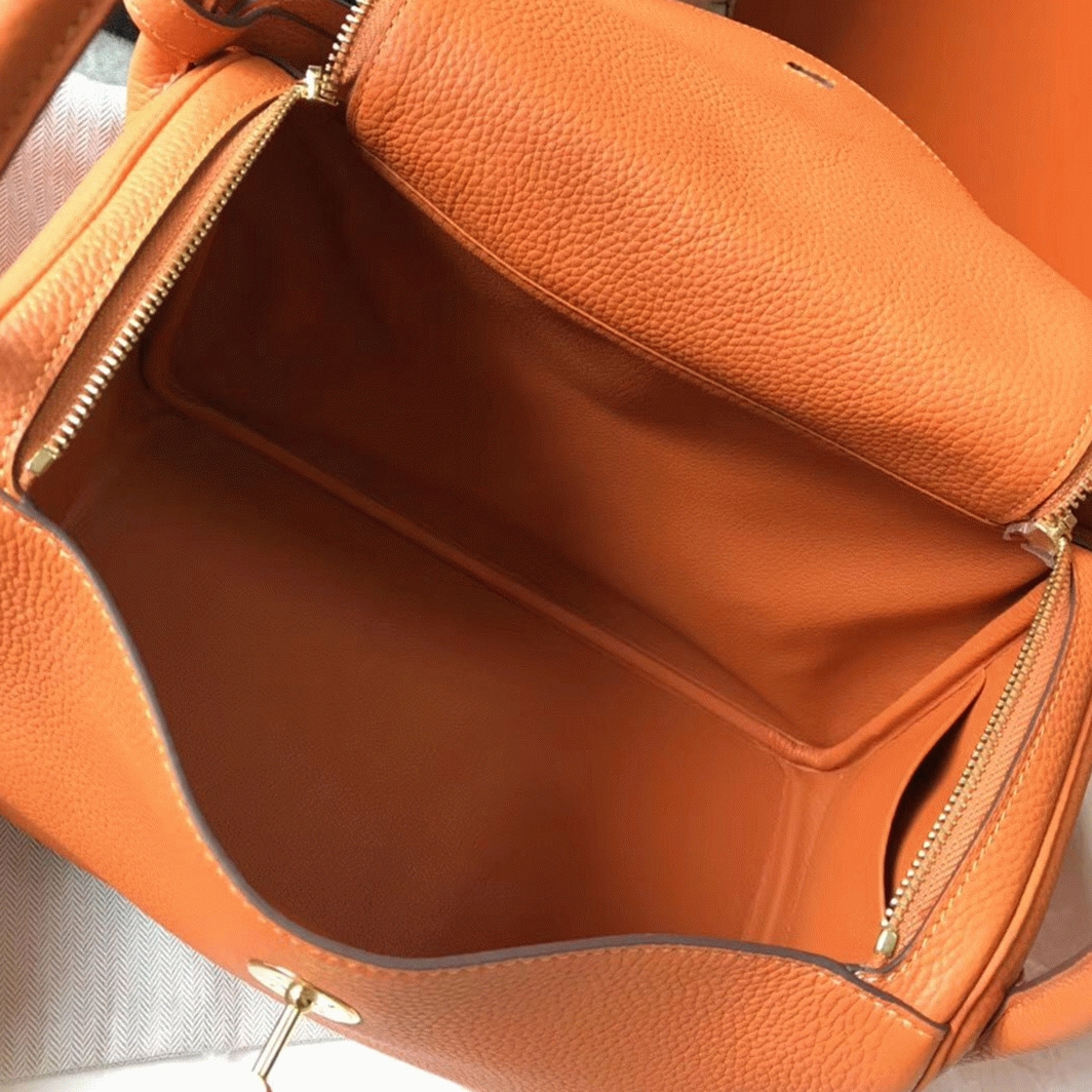 Top replica Hermes Lindy 30cm bag in orange shade angle 2