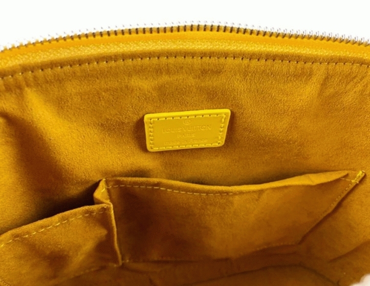 Louis Vuitton Epi Leather Alma PM Handbag In Cedrat Yellow With Jacquard Strap angle 3