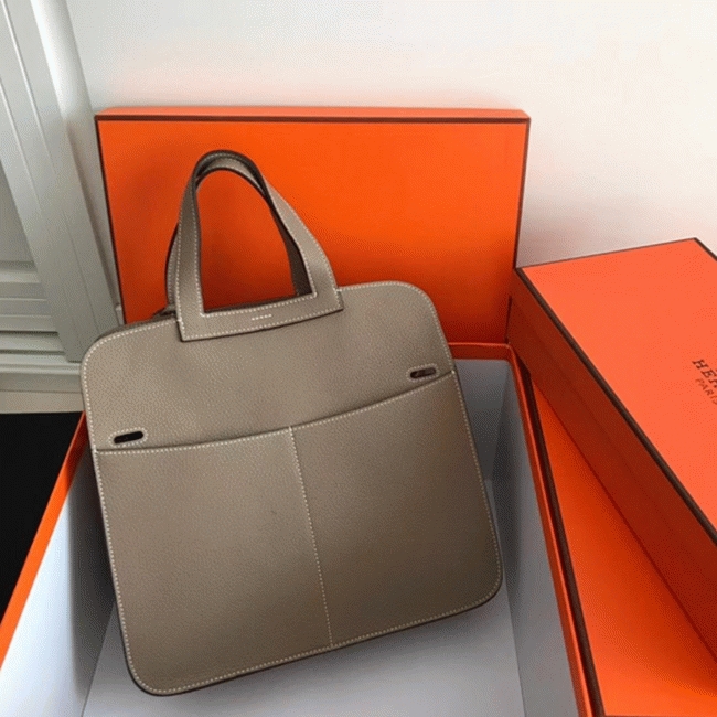 Grey AAA Replica Hermes Halzan Elegant Leather Tote angle 3
