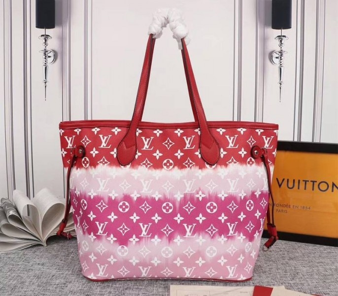 Louis Vuitton Seasonal Escale Neverfull MM Tote In Rouge Red angle 4