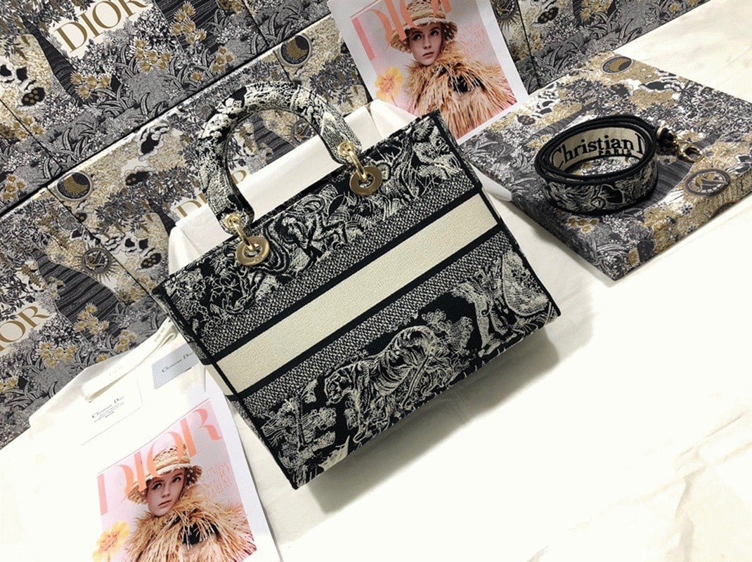 Dior Lady D-Lite Large Bag Fake in Blue Toile de Jouy Reverse Embroidery angle 2