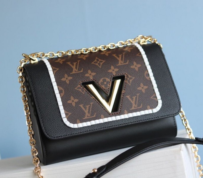 Louis Vuitton Twist MM Canvas Trompe loeil Braid Bag In Black angle 4