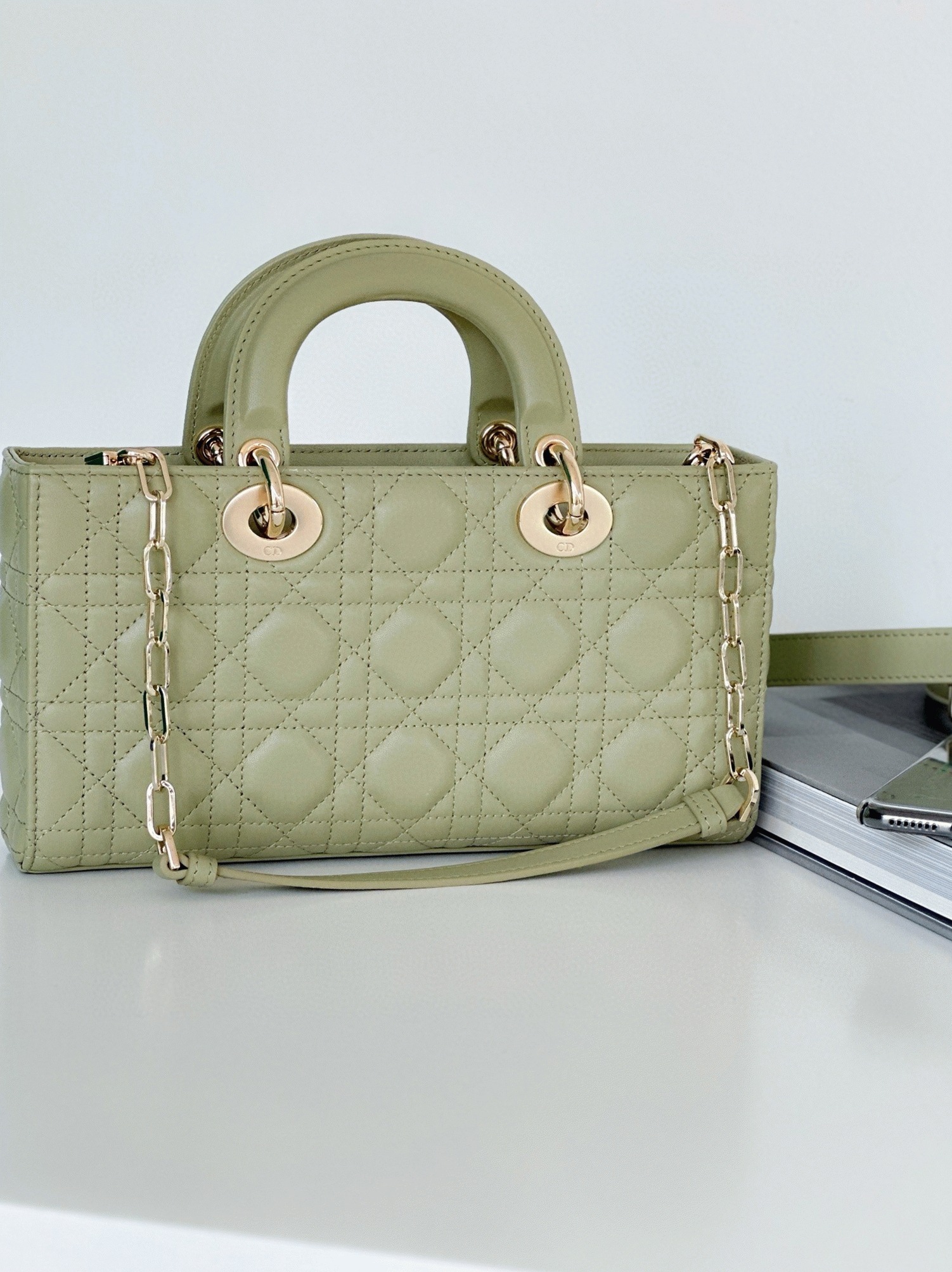 Dior Lady D-Joy Medium Bag Knockoff in Ethereal Green Cannage Lambskin angle 2