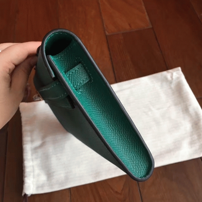 Malachite Epsom Fake Hermes Kelly Cut Clutch Fashion Purse angle 4