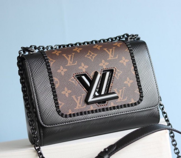 Louis Vuitton Epi Leather Twist MM Canvas Trompe loeil Braid Bag In All Black