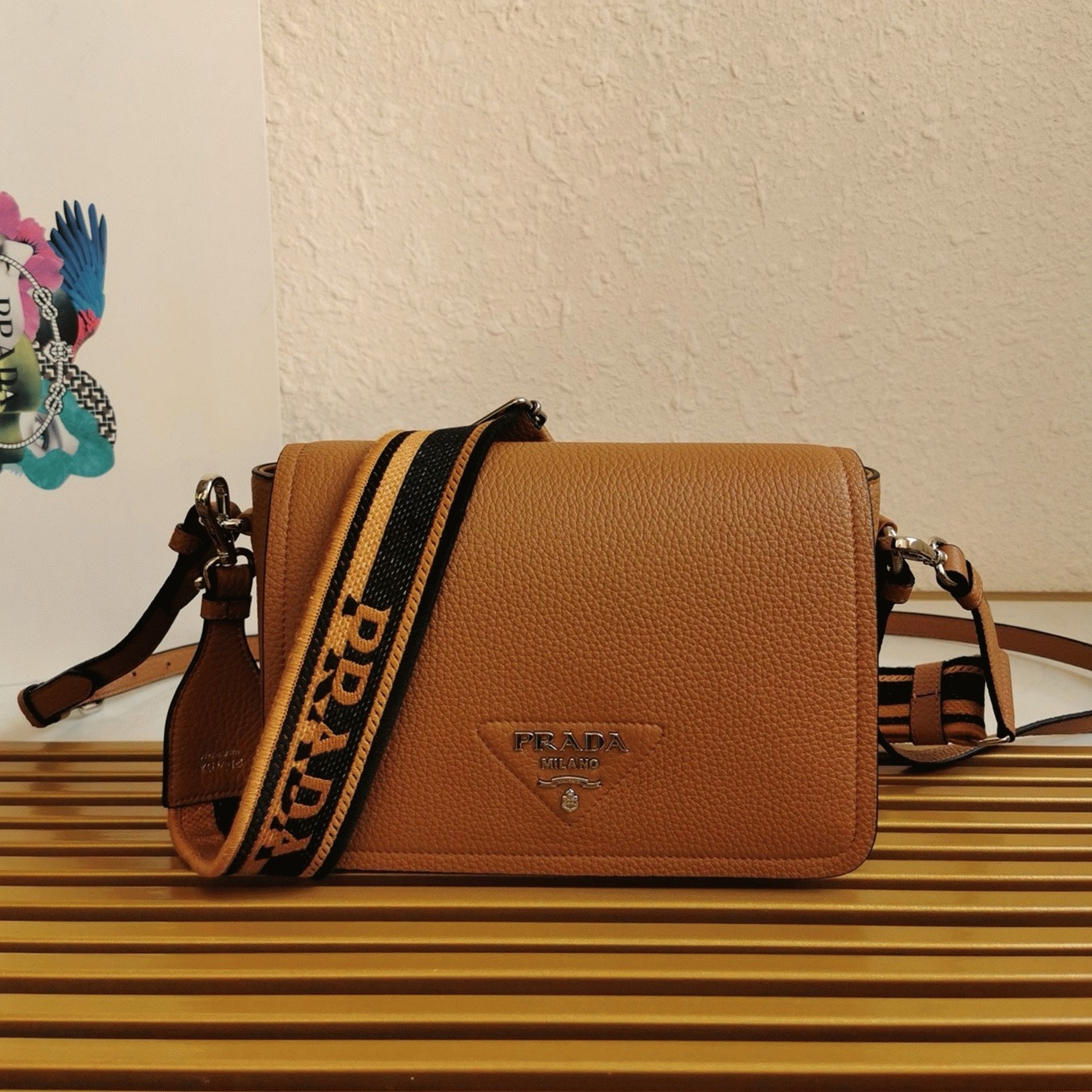 Prada Flap Shoulder Bag Fake in Brown angle 3