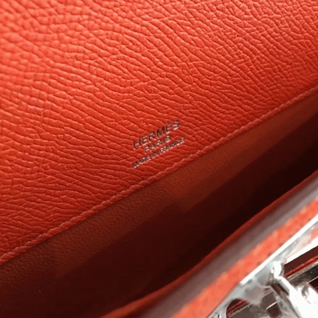 Orange Epsom Knockoff Hermes Kelly Cut Clutch Bold Handbag angle 4
