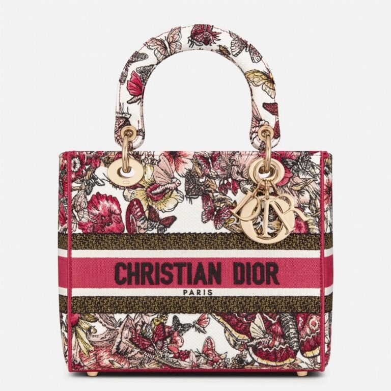 Dior Lady D-Lite Medium Bag Fake in Multicolor Butterfly Embroidery
